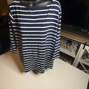 AVA & VIV Navy and White Striped Top 2X